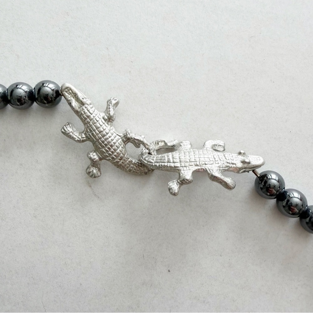 Maurice Milleur Charm Necklace Gumbo Necklace Hematite Pewter Beads Silver LSU - Picture 8 of 11